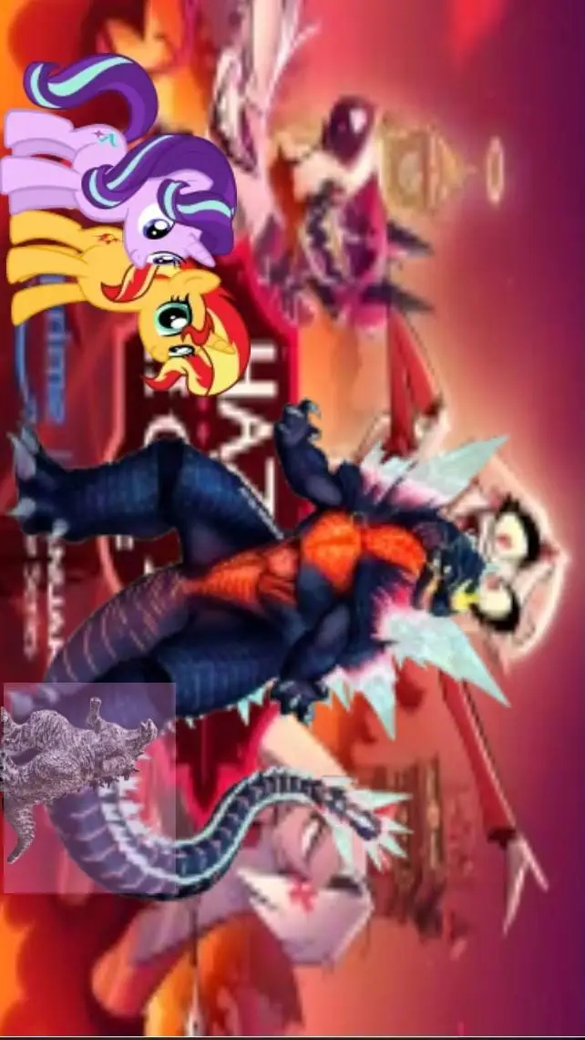 ai character: HH×MLP×Godzilla background