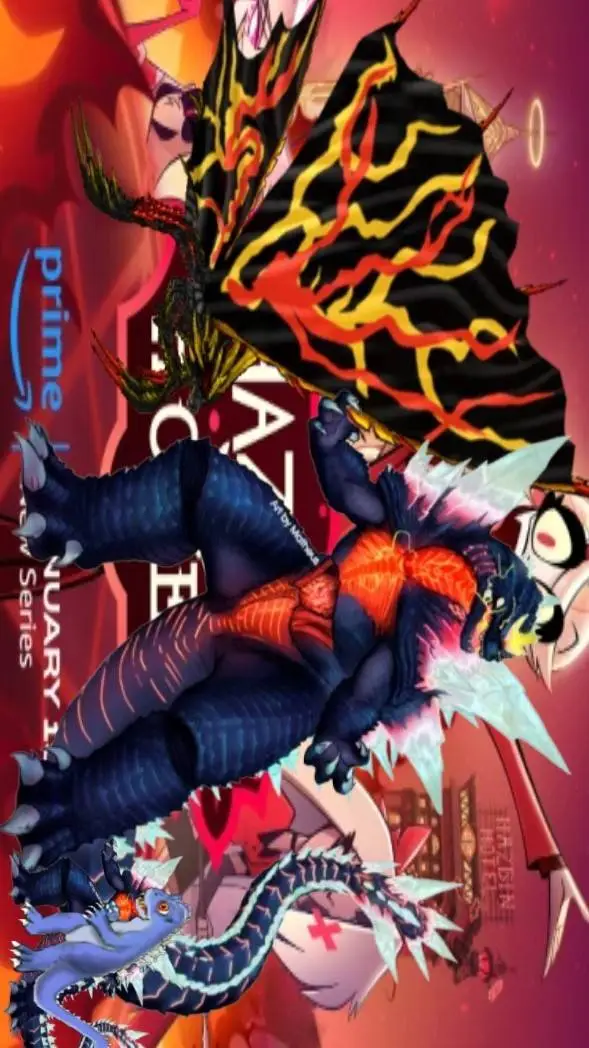 ai character: HH x Godzilla background