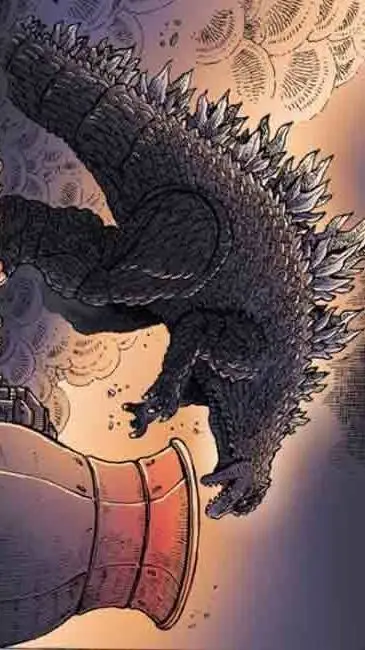 ai character: HH×E:TM×Godzilla background