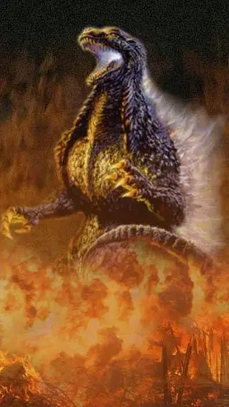 ai character: HH×E:TM×Godzilla background