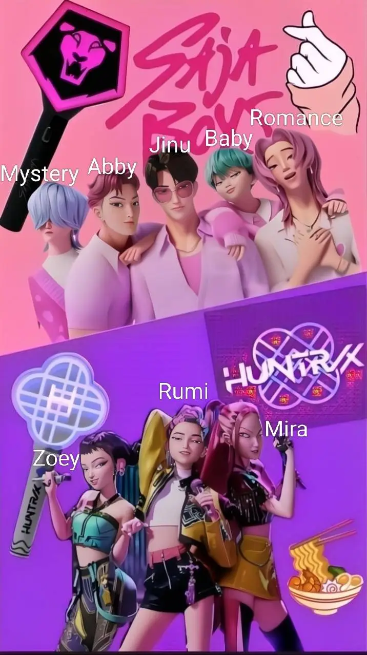 ai character: HUNTR/X x SajaBoys background