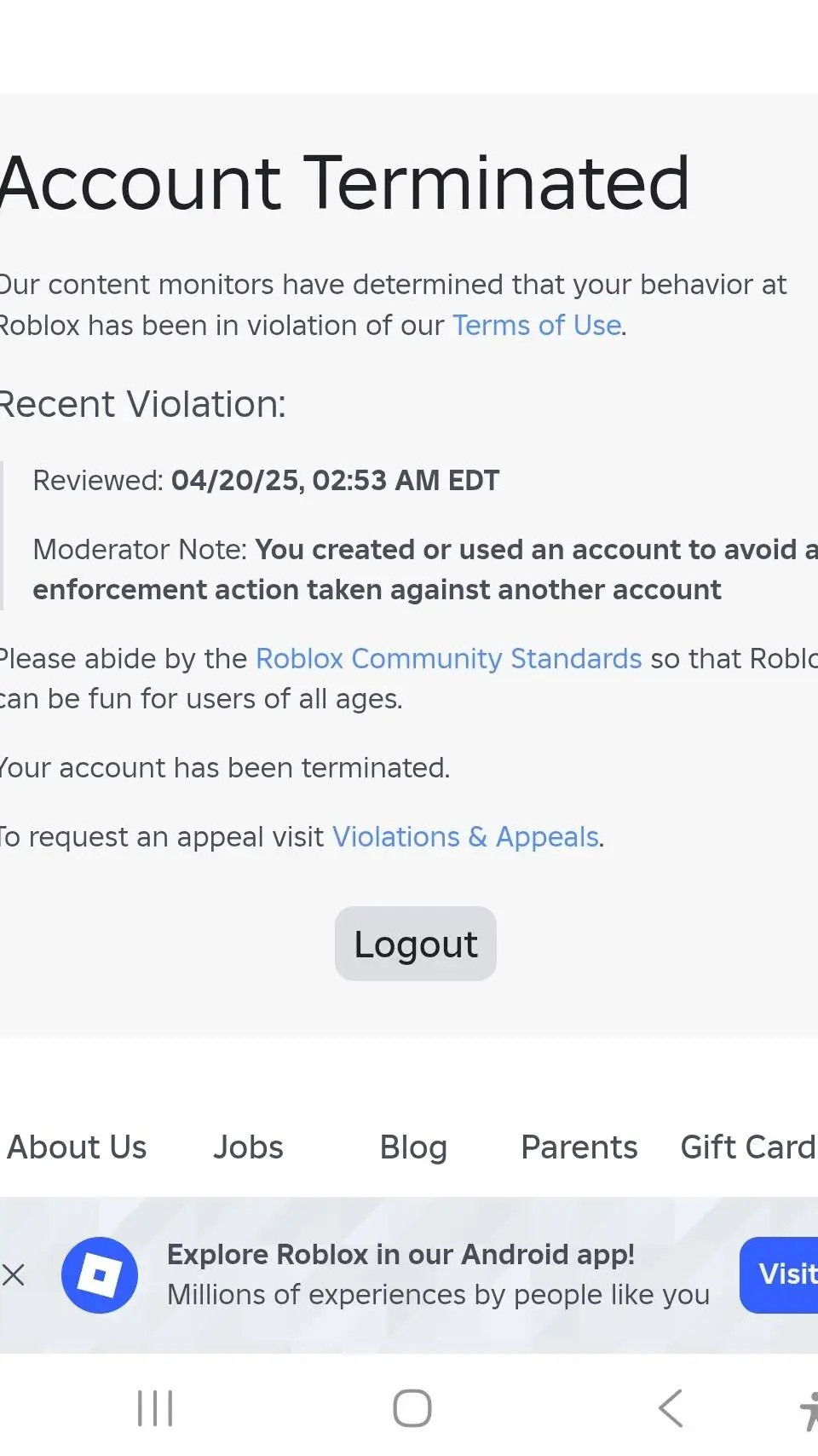 ai character: Account terminated background