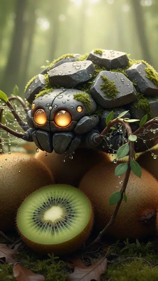 ai character: stone spider kiwis background