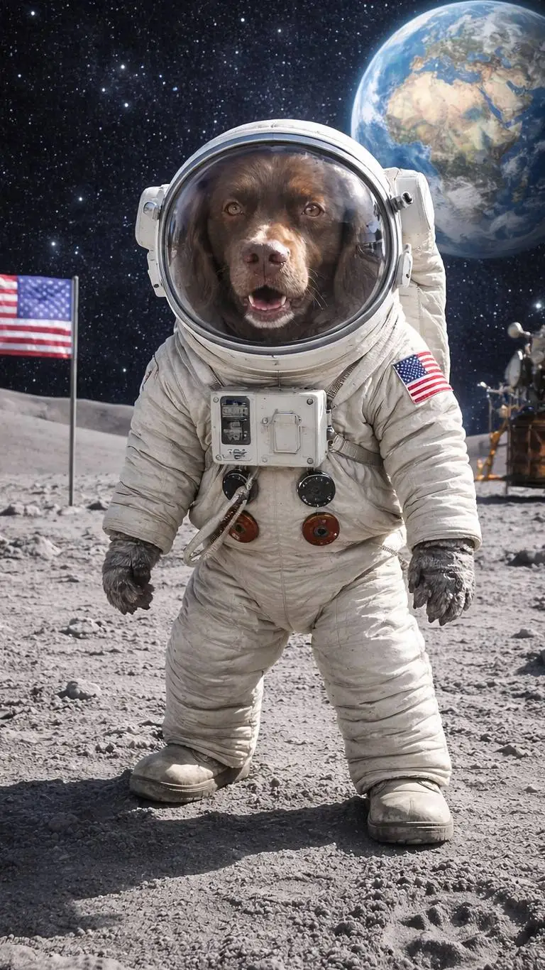ai character: dog on moon background