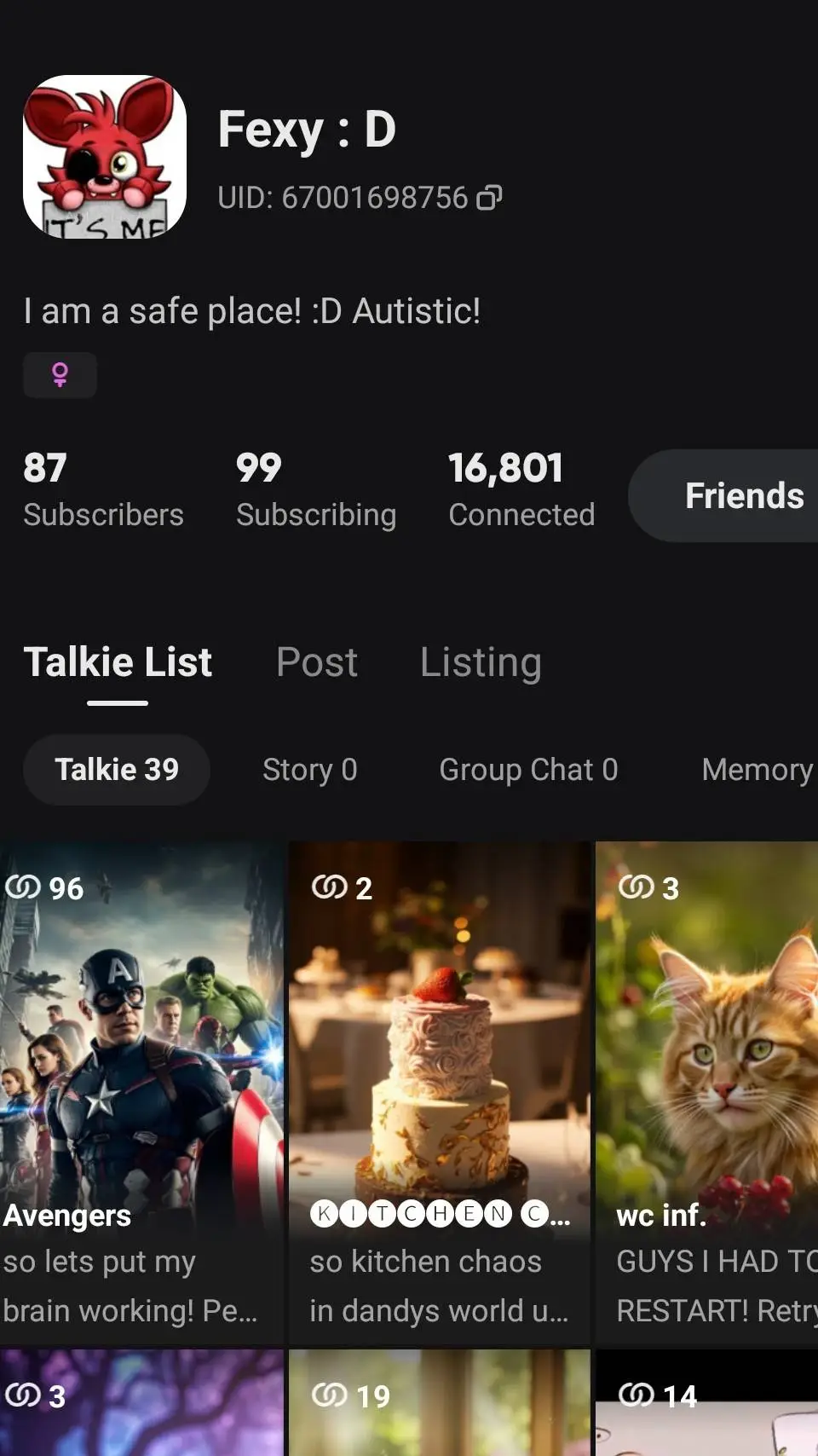 ai character: fexy background