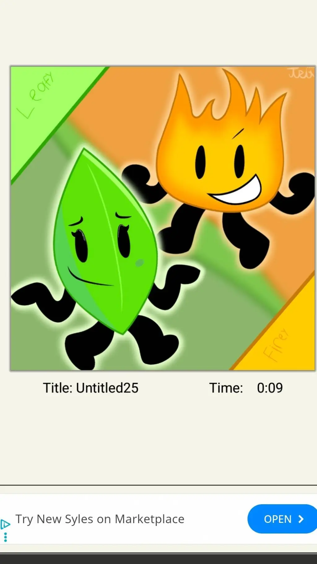 ai character: Leafy and Firey background