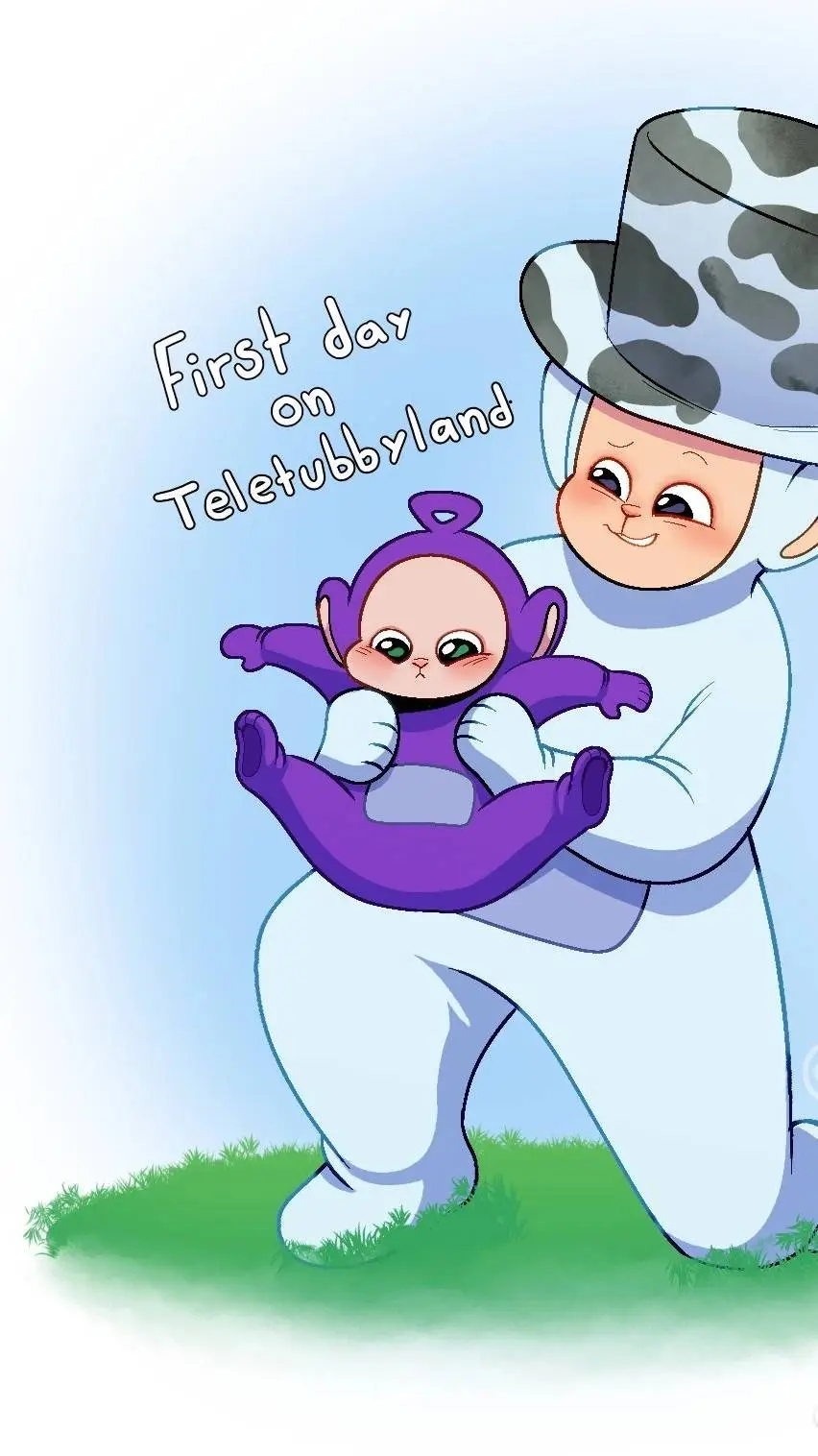 ai character: tinky winky baby background