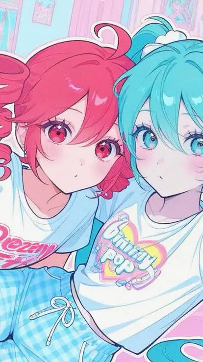 ai character: Miku x Teto ♥️🩵 background