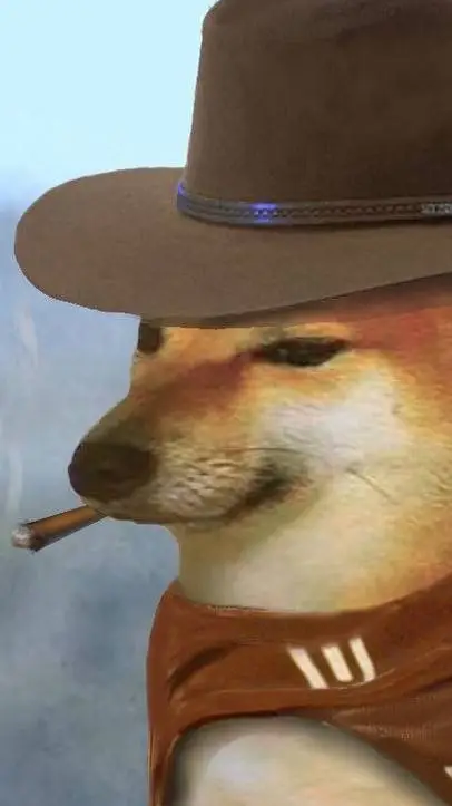 ai character: Cheems vaquero  background