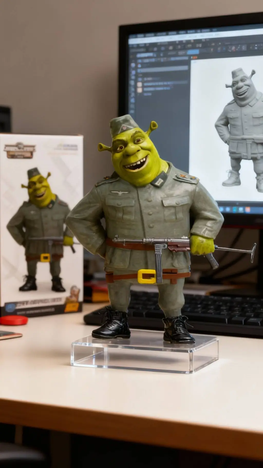 ai character: Shrek the soldier background