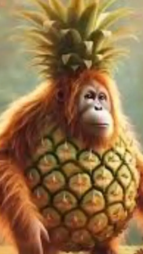 ai character: orangutini ananasi background