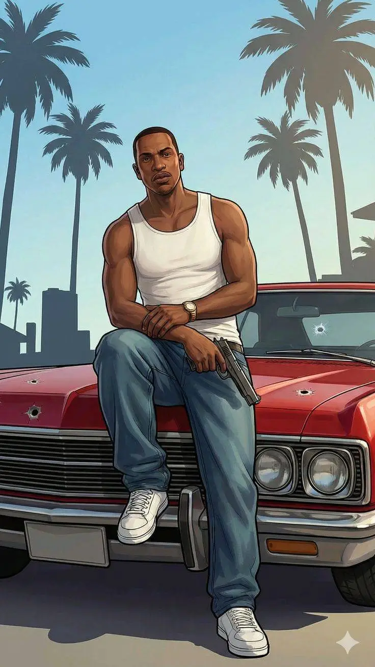 ai character: Carl Johnson🌇💚 background