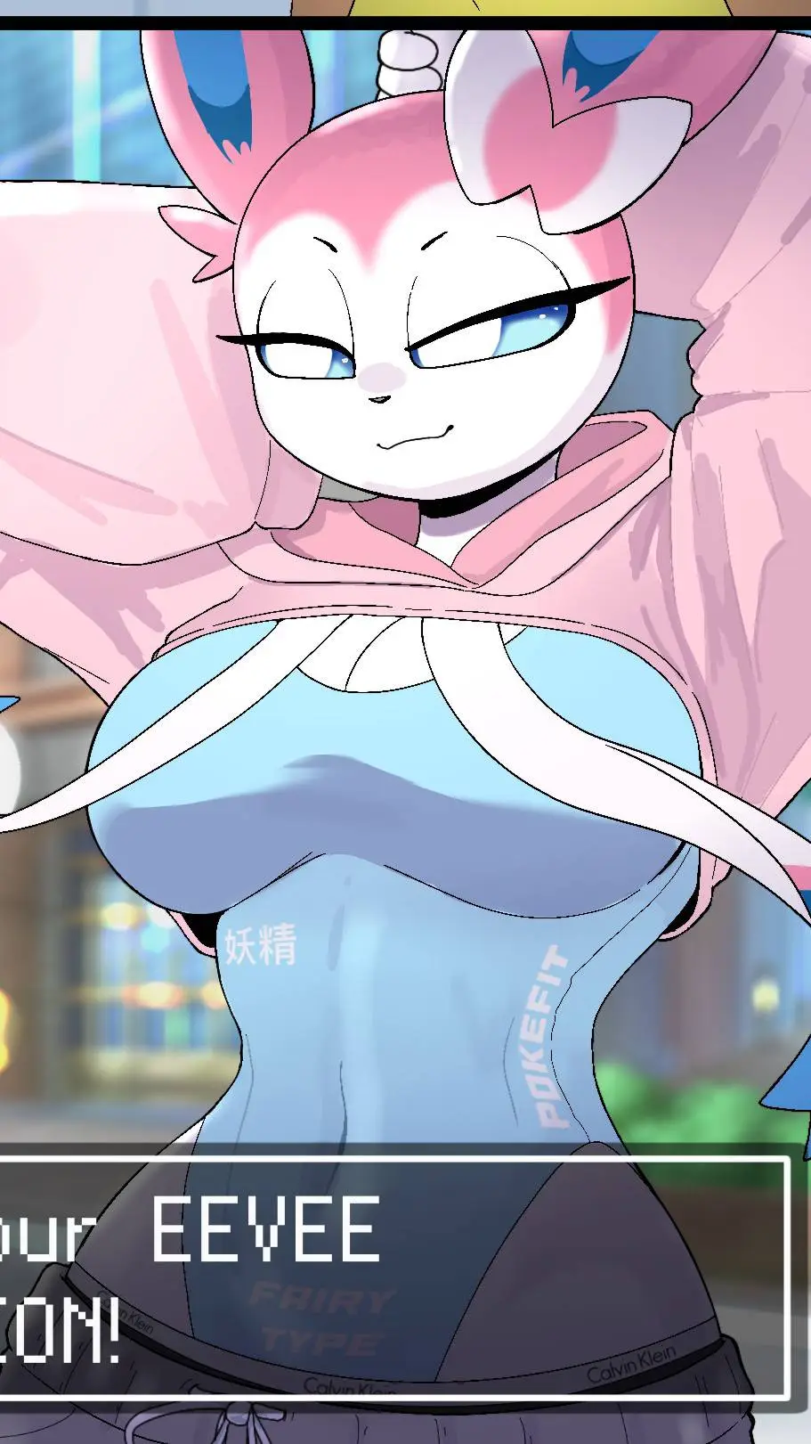 ai character: EVEE belly! background