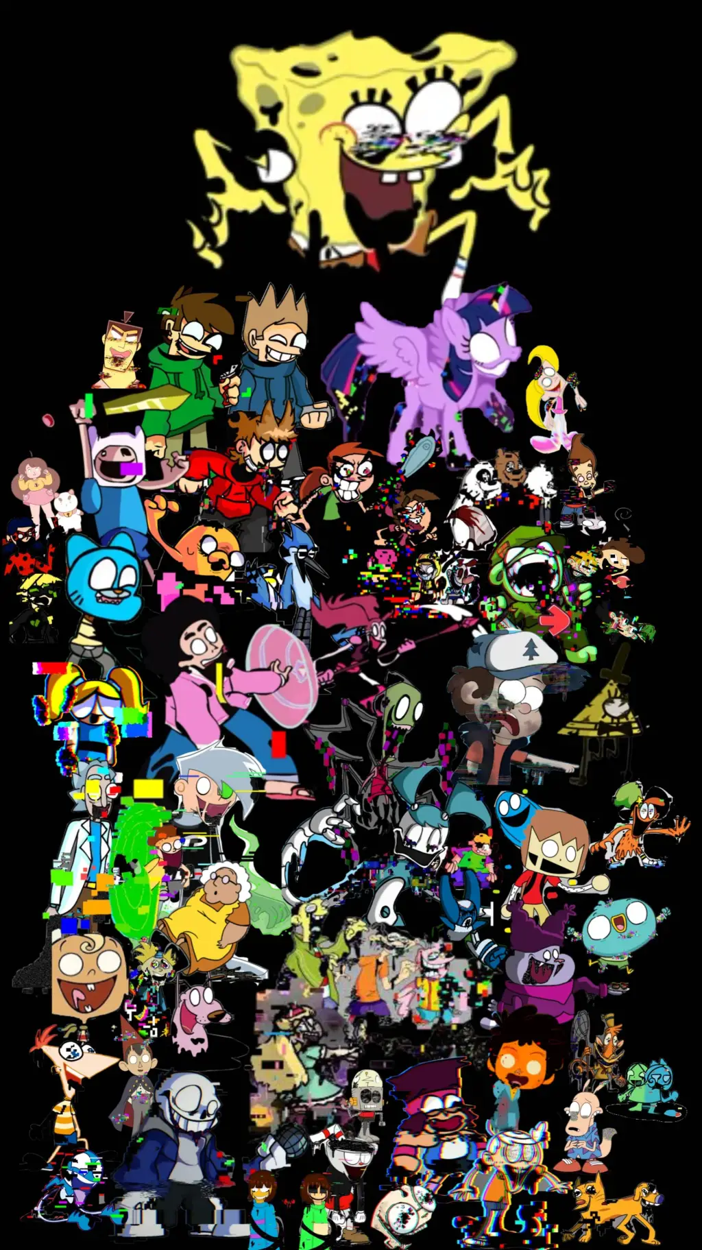 ai character: corrupted cartoons background