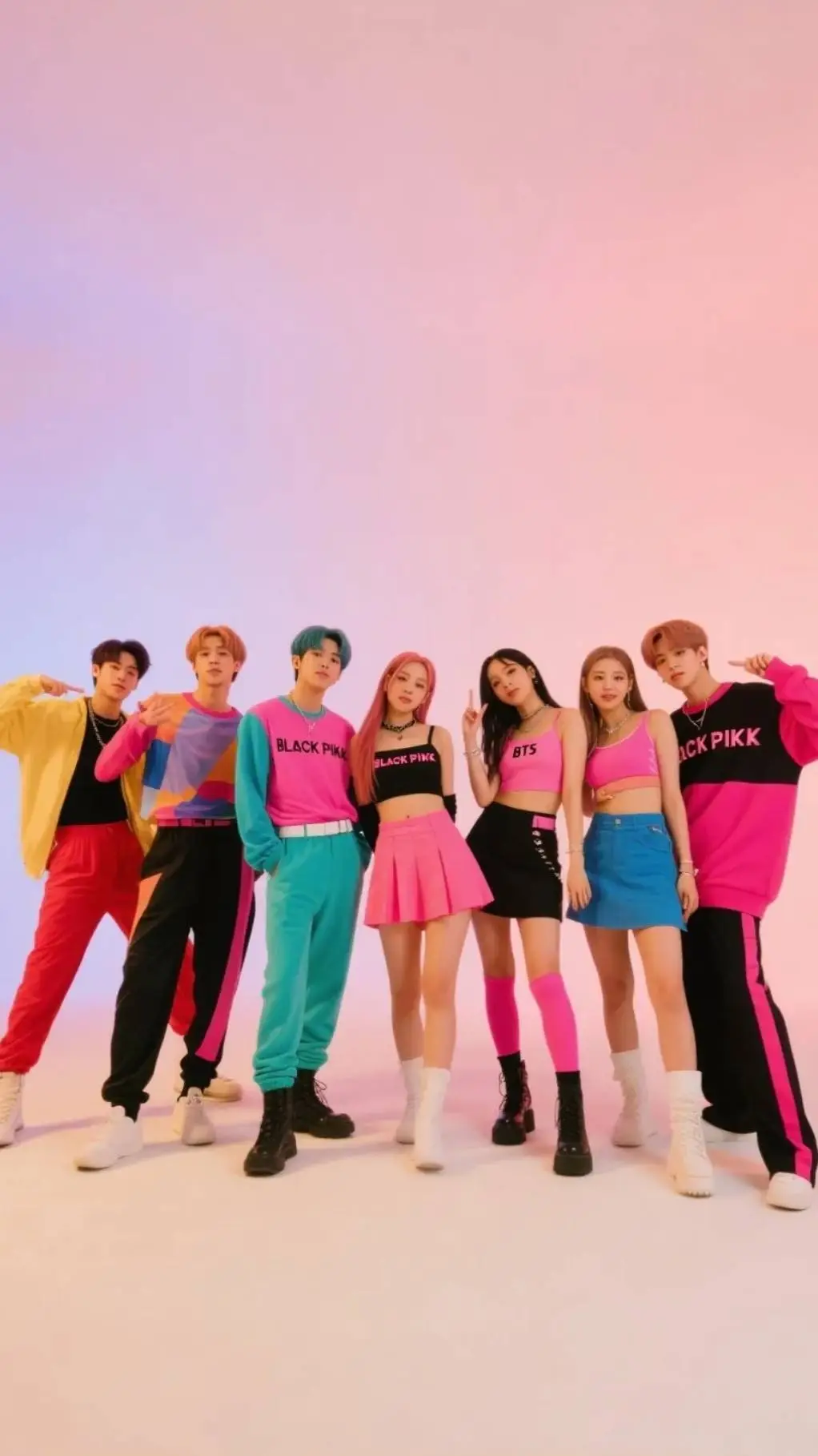 ai character: BTS AND BLACKPINK background