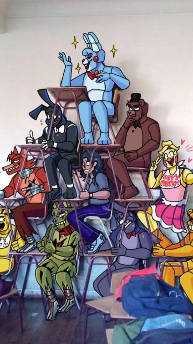ai character: FNAF NA ESCOLA background