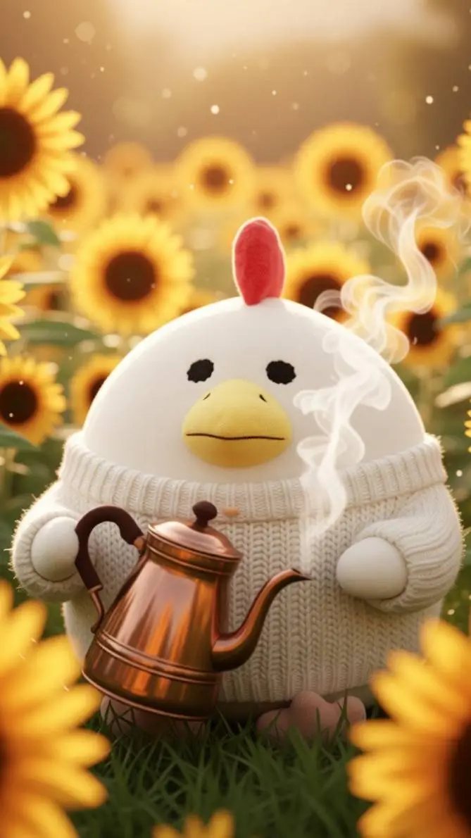 ai character: pollo que toma mat background