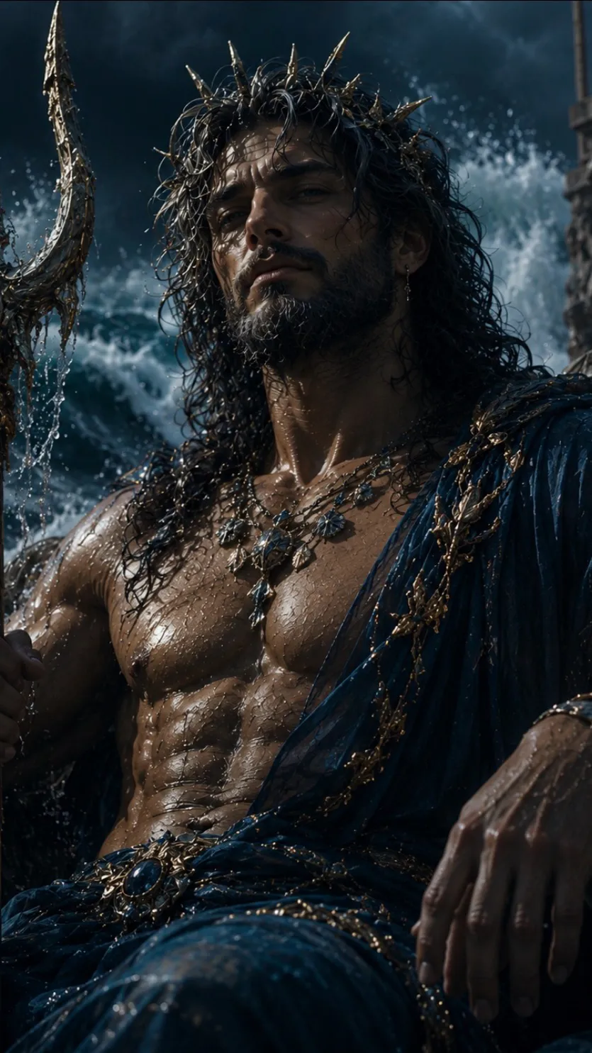 ai character: Poseidon  background