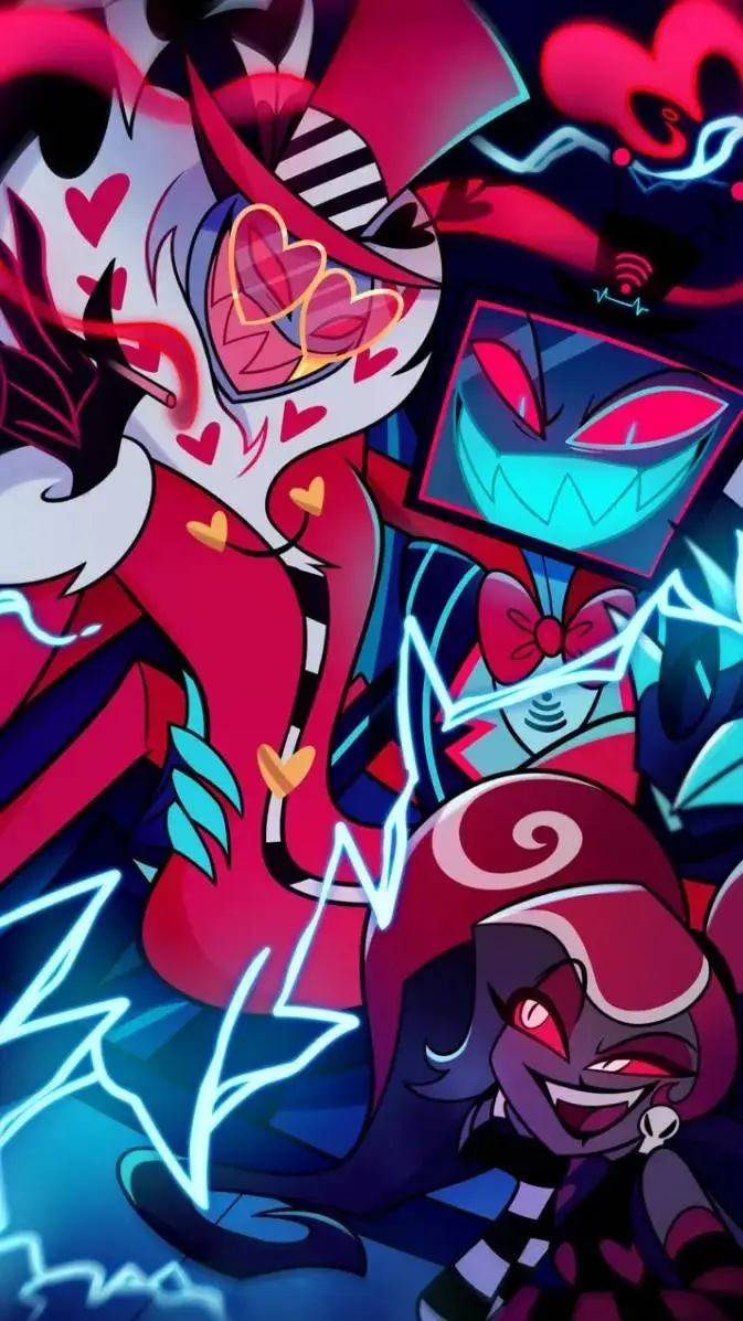 ai character: les Vees 📺💙🦋❤️👗🩷 background