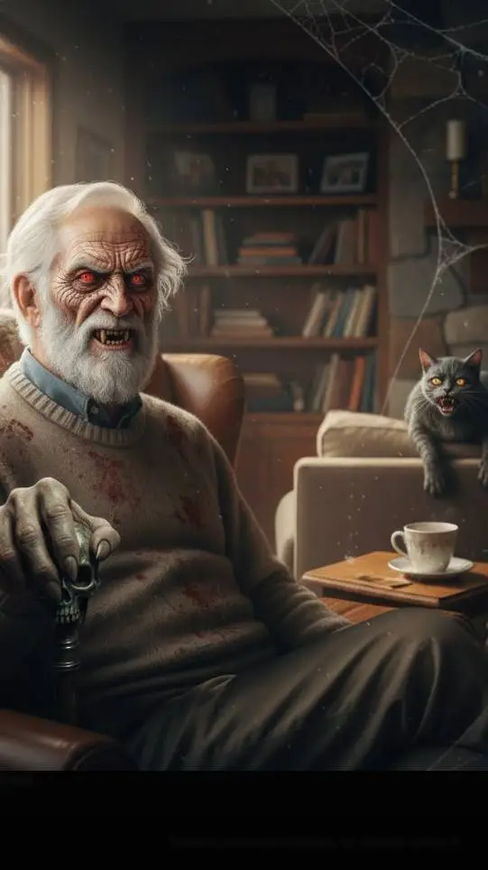 ai character:  sCarY GrAndPa background