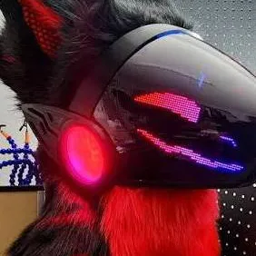 chat with ai character: Red protogen mask