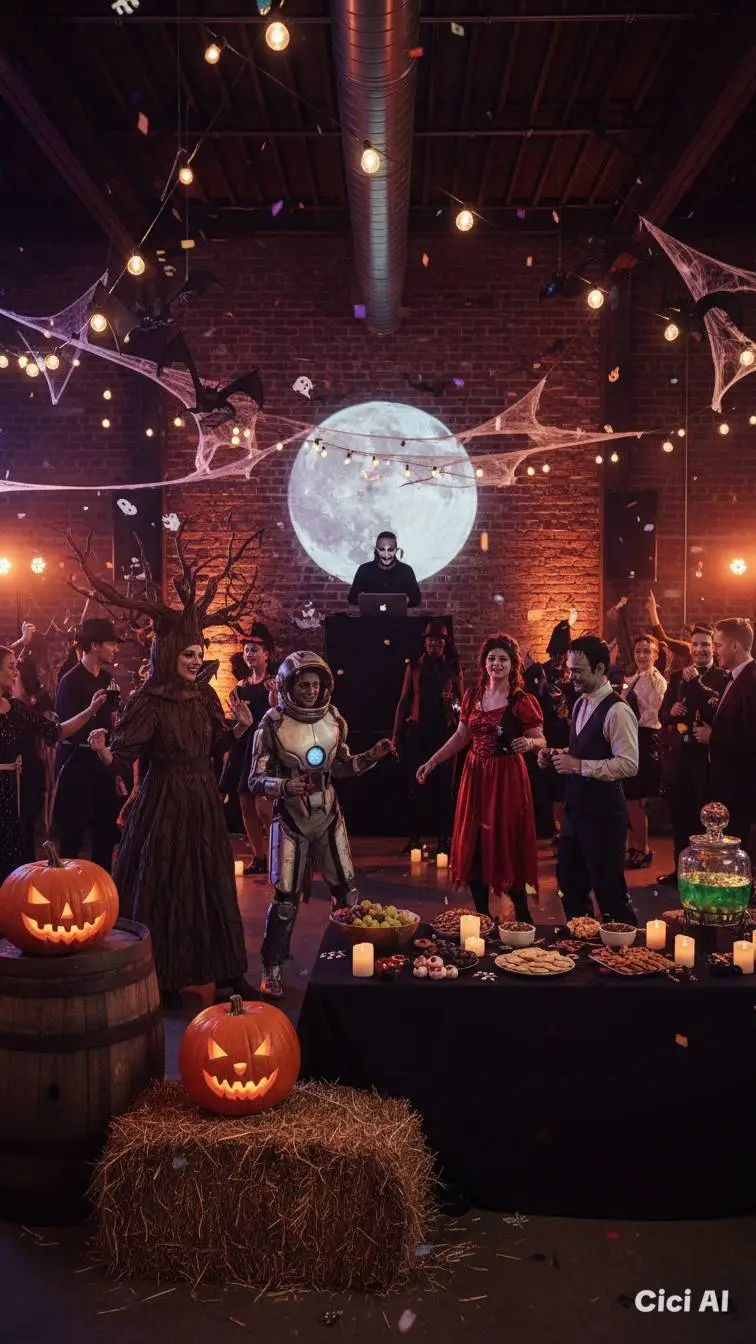 ai character: Halloween party  background