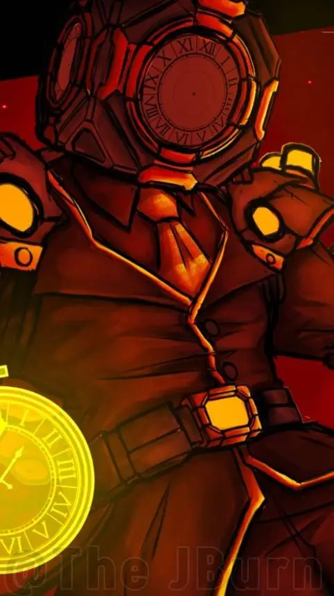 ai character: large clockman  background