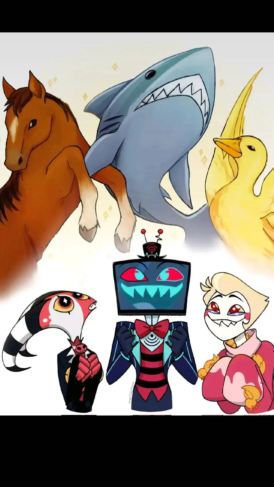 ai character: blitzø,Luci,vox background