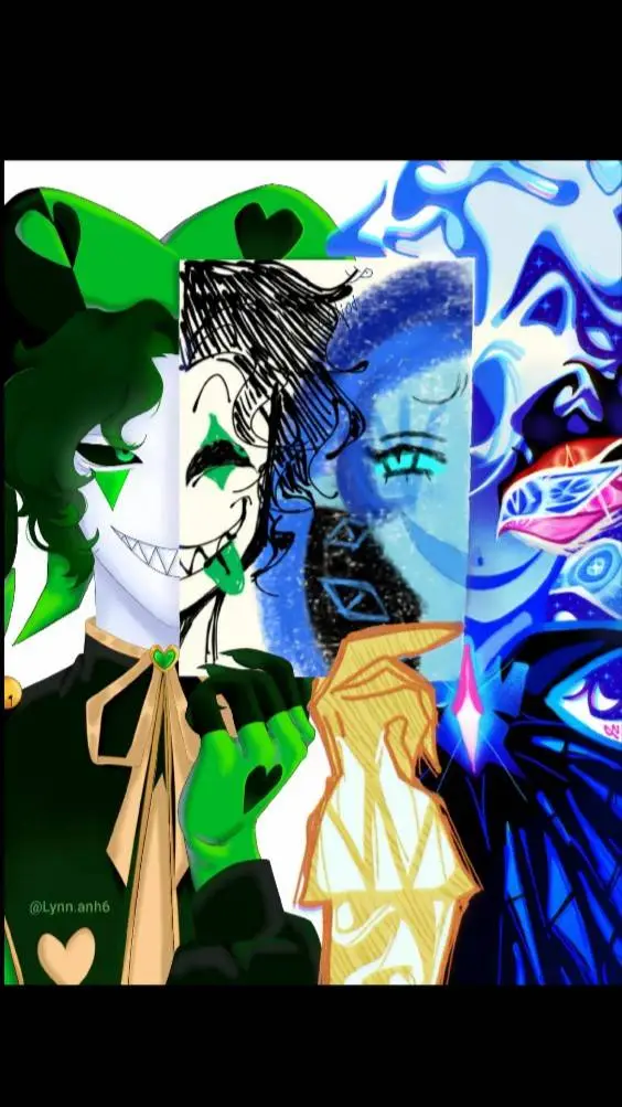 ai character: S M C y Harlequin  background