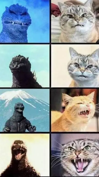 ai character: Godzillas but cats background