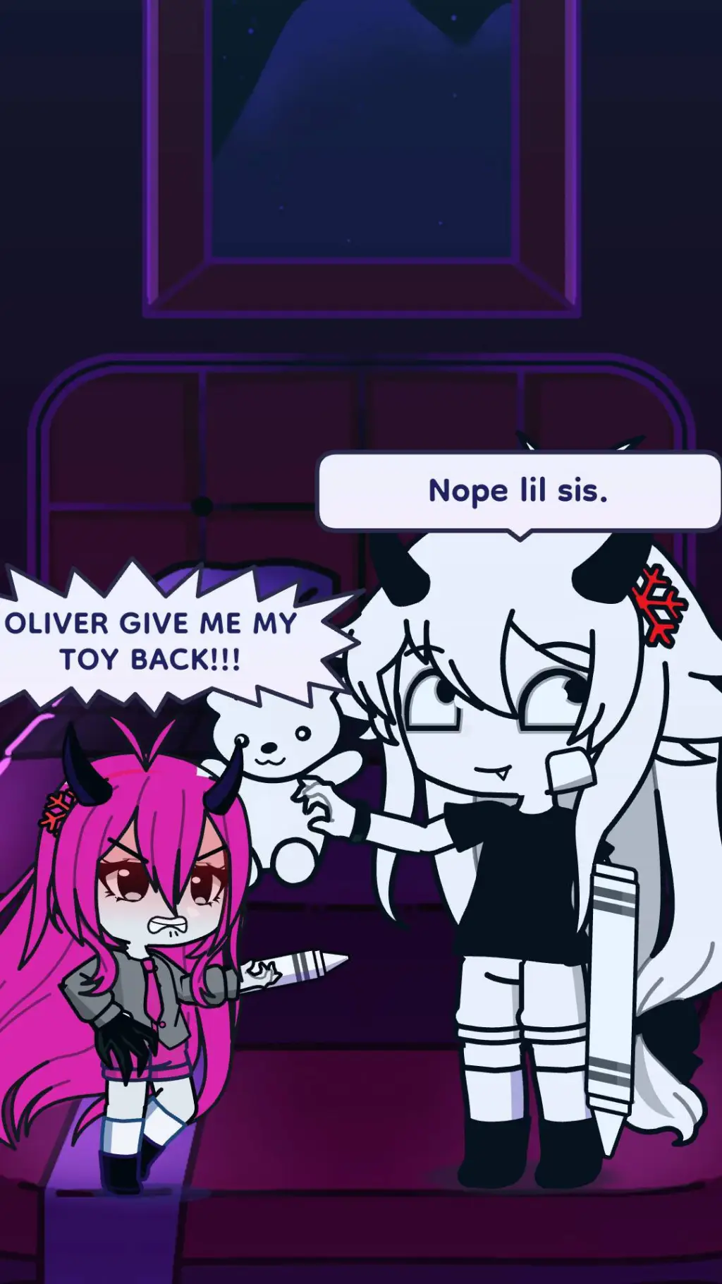 ai character: Mia & Oliver fight background