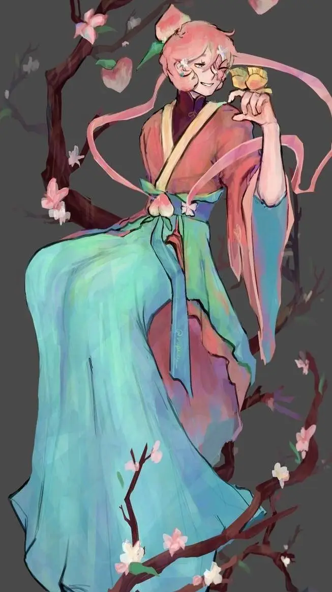ai character: Peach blossom background