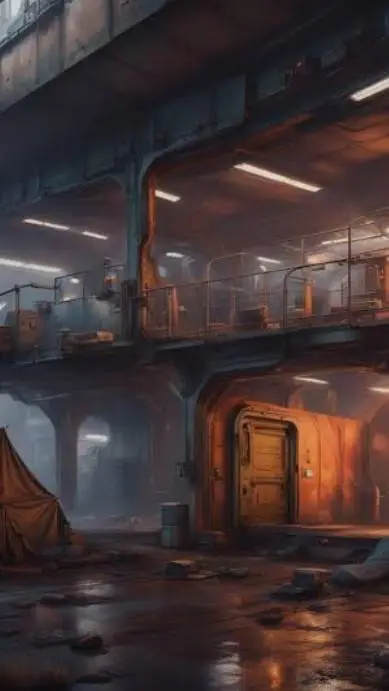 ai character: A homeless shelter background