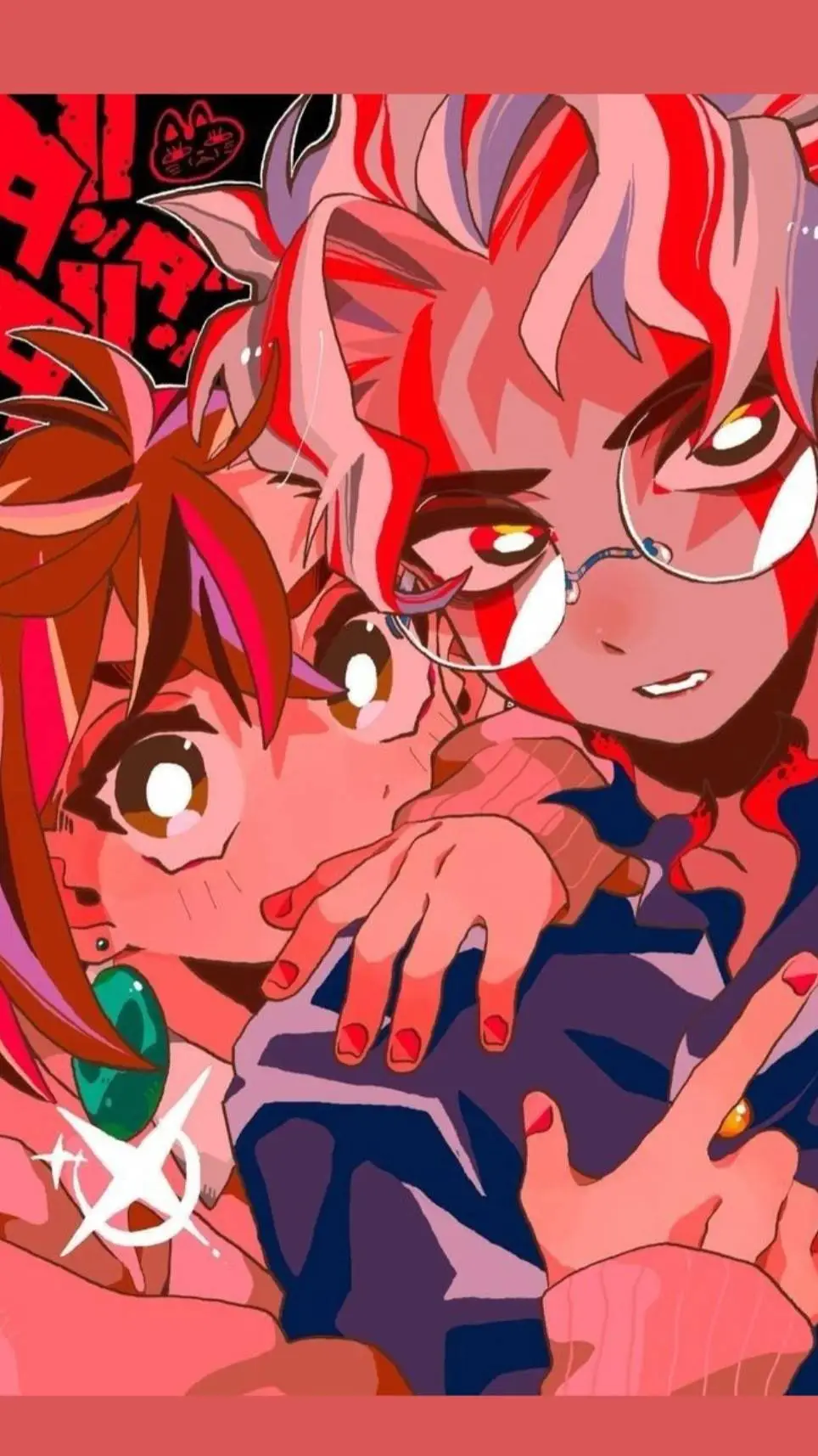 ai character: Momo vs okarun  background