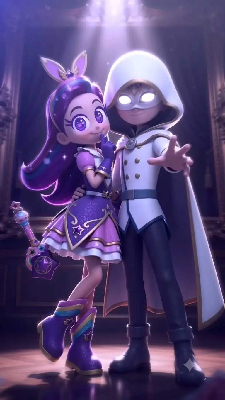ai character: Gray & Purple star background