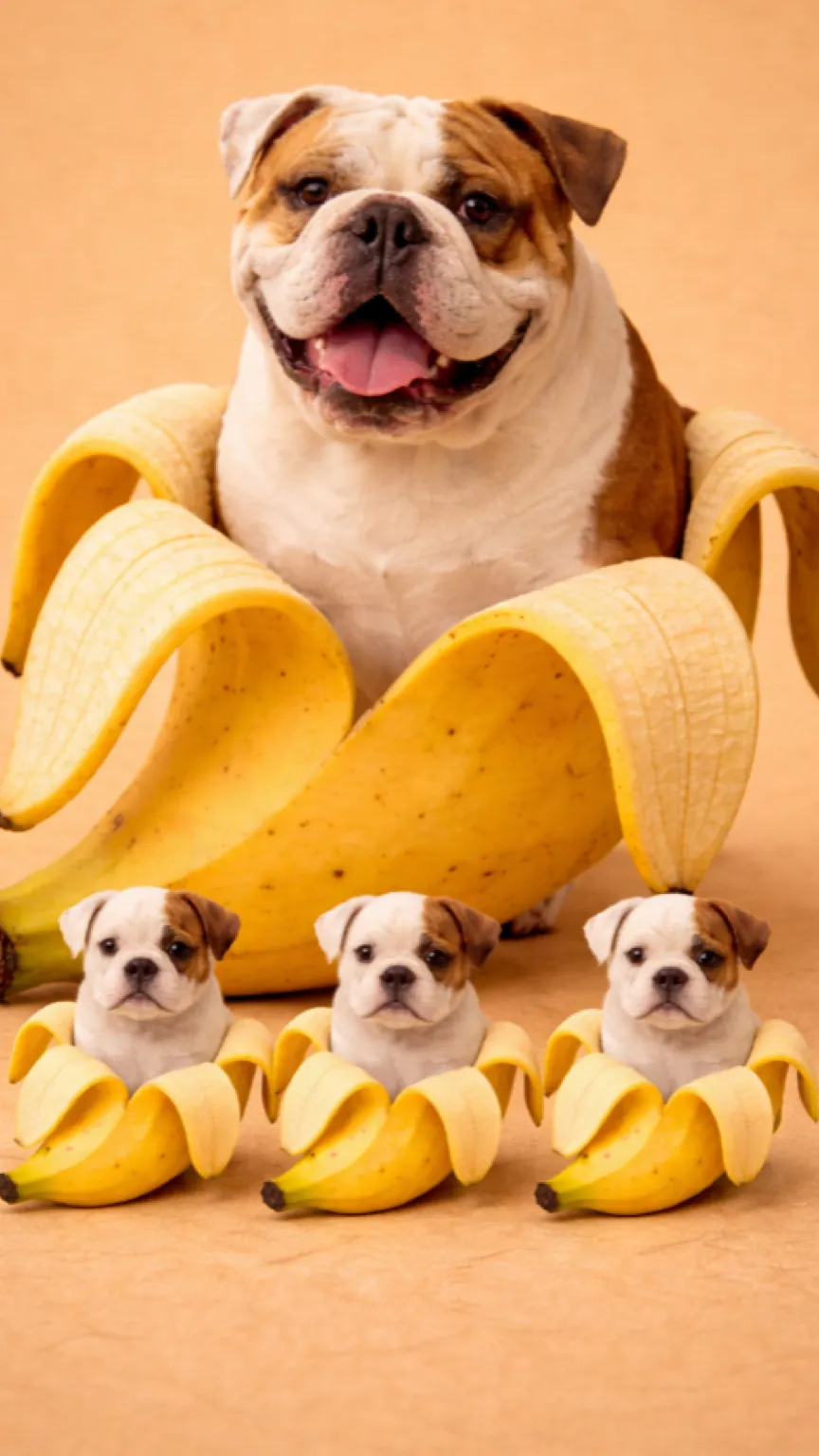 ai character: Dog with 3 pups background