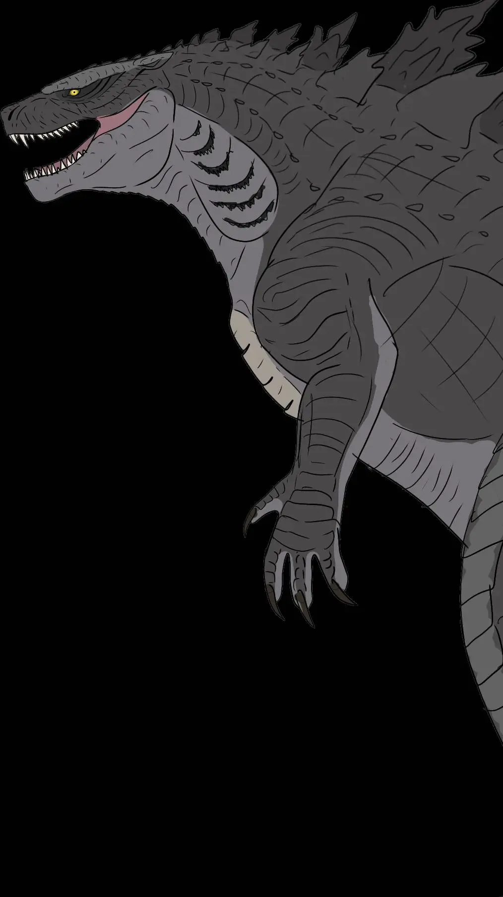 ai character: MV Godzilla background