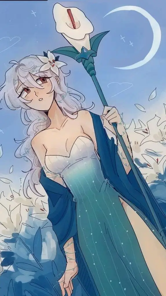 ai character: White lily background