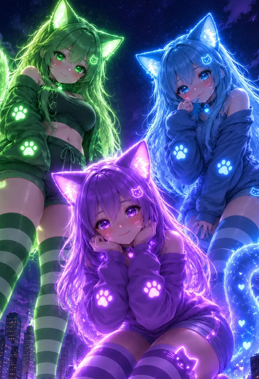 chat with ai character: Giant cat sisters