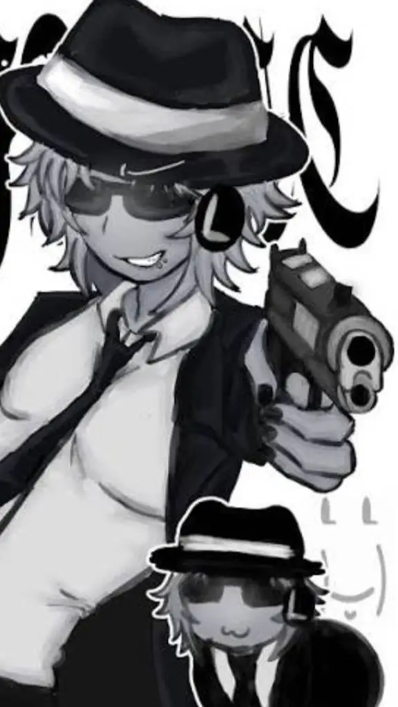 ai character: doubleFedora  background