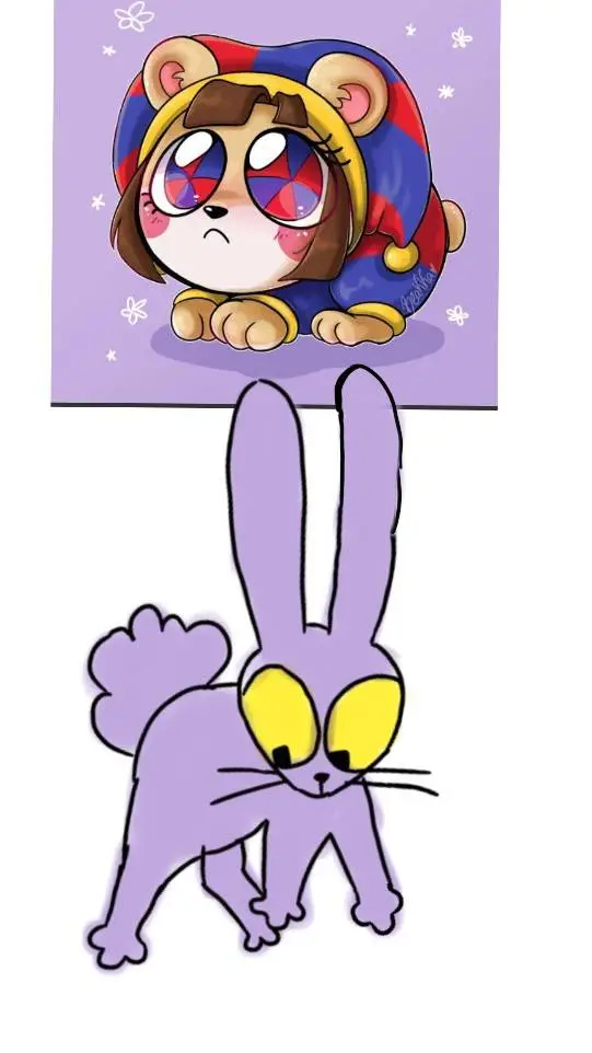 ai character: Jax 🐰 /Pomni🐁 background