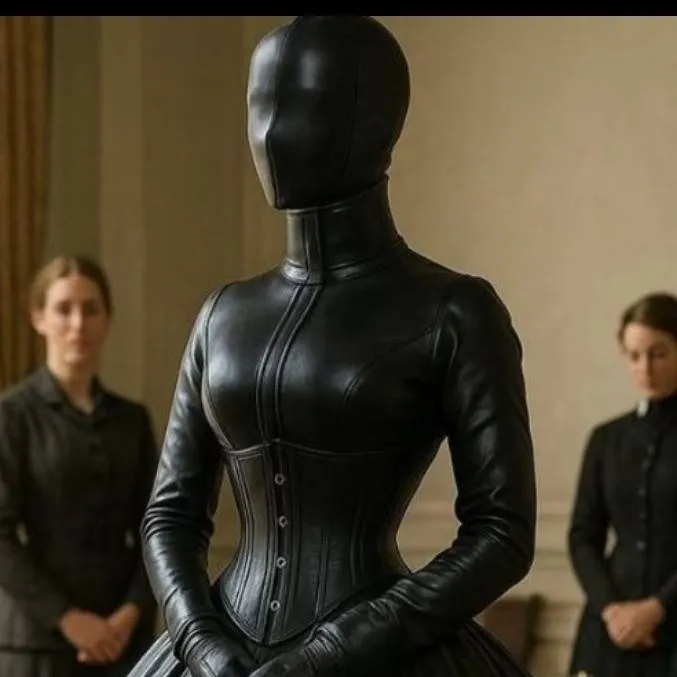 chat with ai character: leather goth dress