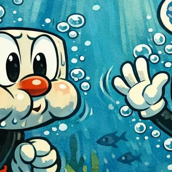 chat with ai character: Cuphead underwater