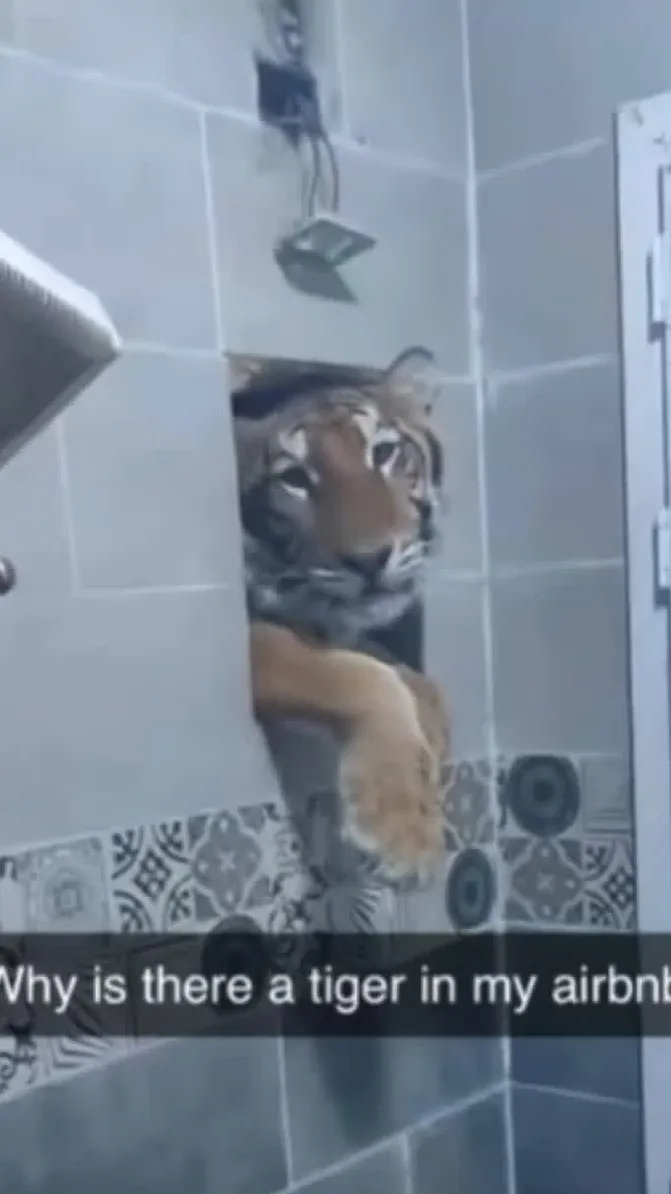 ai character: Bathroom Tiger background