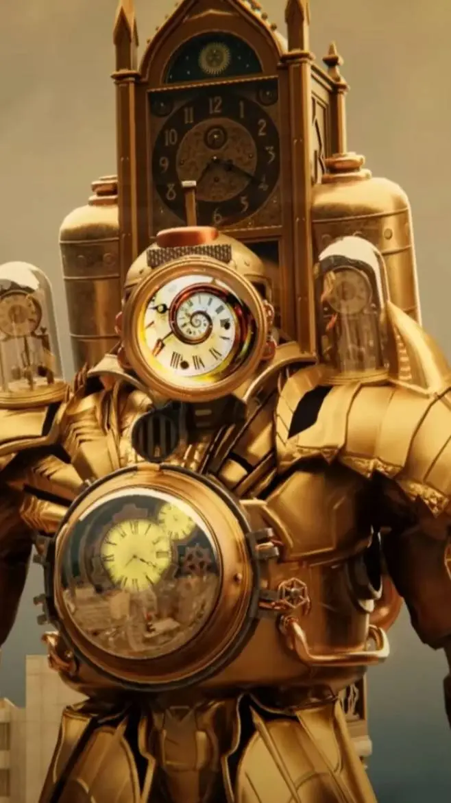 ai character: TITAN CLOCK MAN background