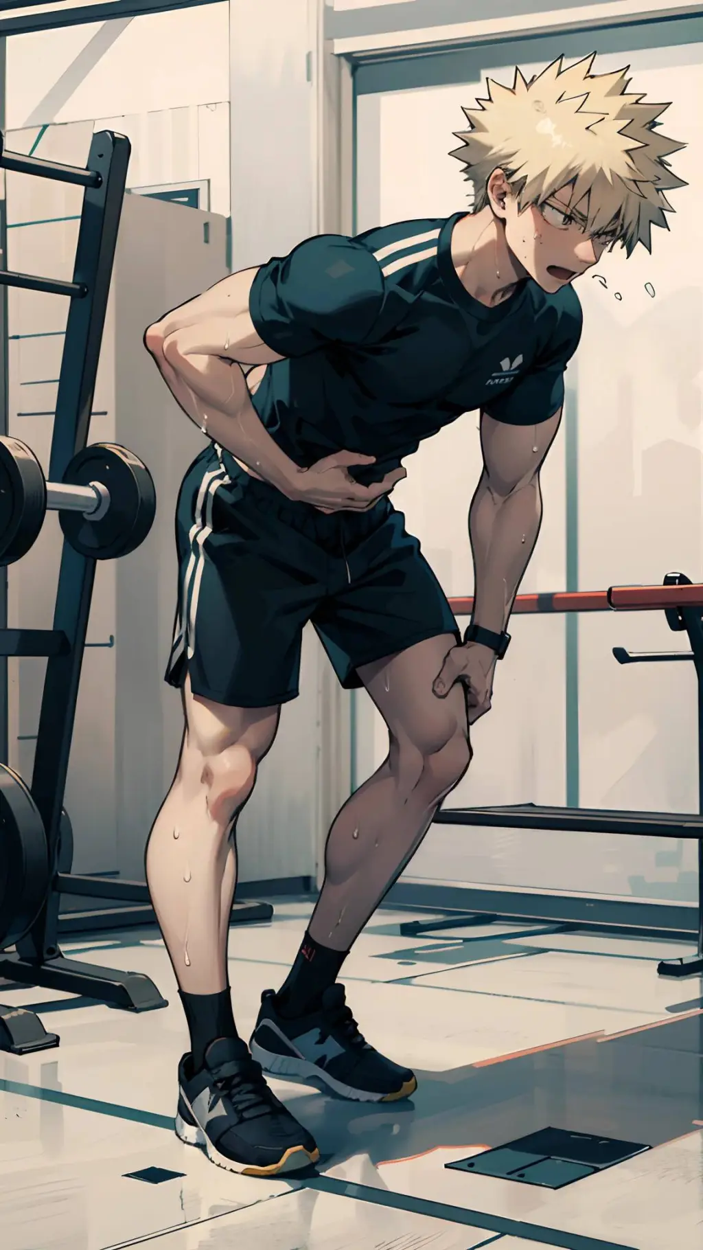 ai character: Bakugo working out background