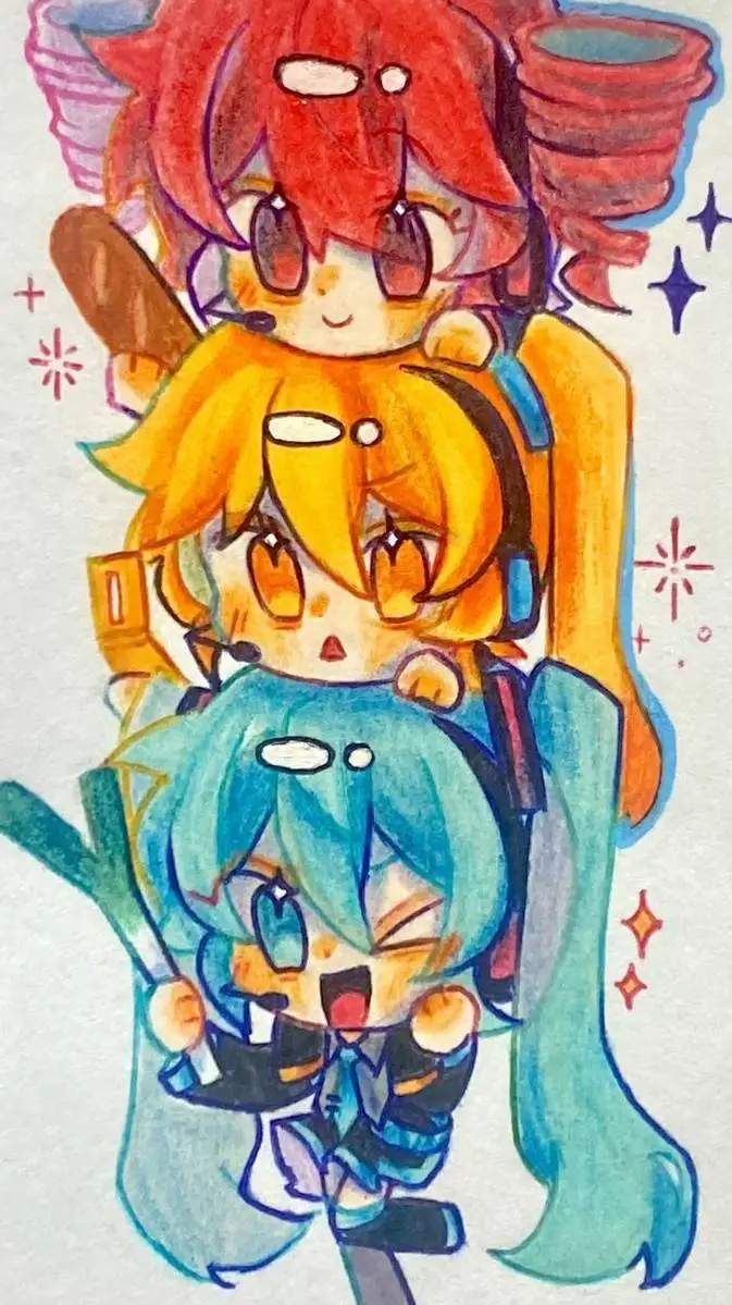 ai character: Triple baka ❤️🩵💛 background