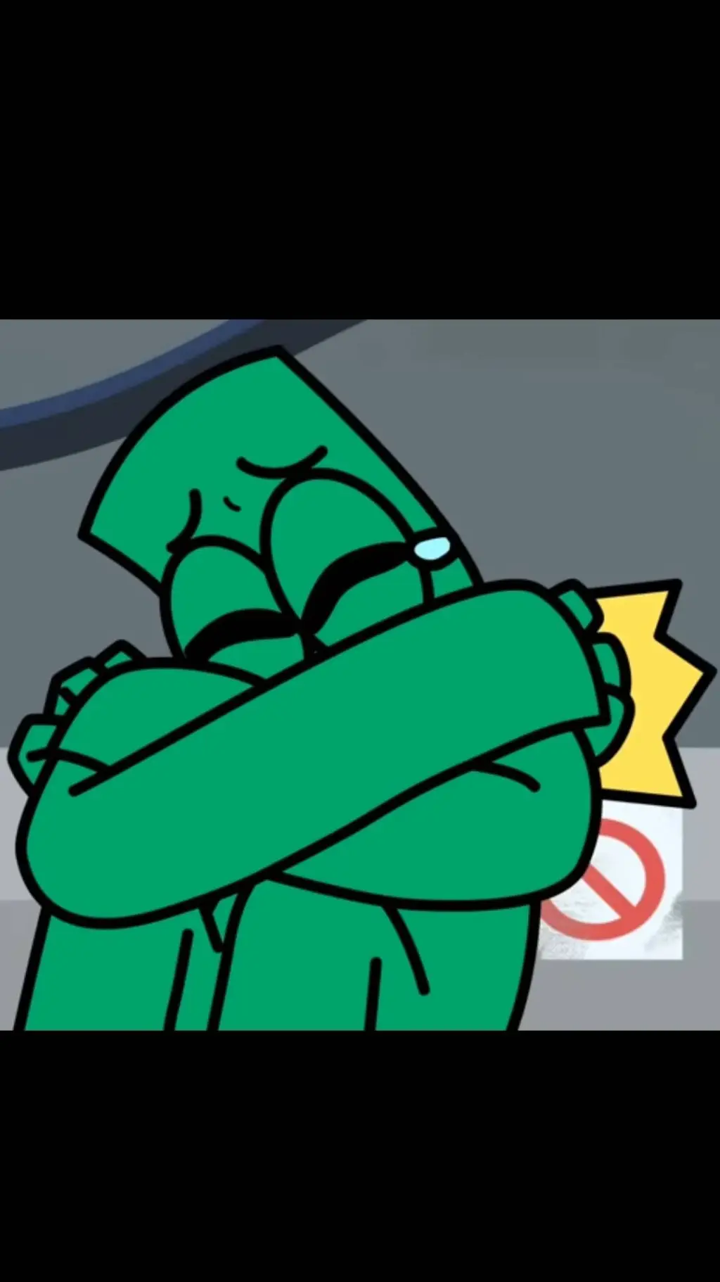 ai character: Green is sad! background