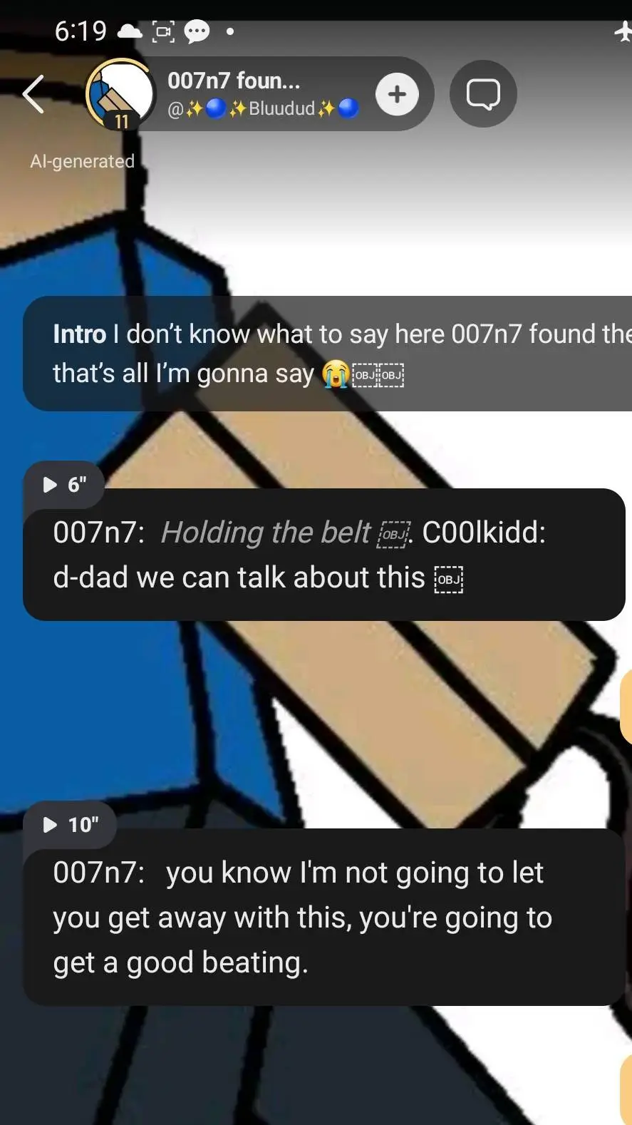 ai character: 007n7 found a belt background