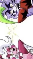 ai character: Mangele y roxy  background